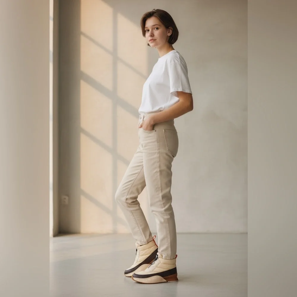 Sorel Out N About Puffy Sneaker Boots Cream Waterproof Zip Size 8.5 - Picture 2 of 4